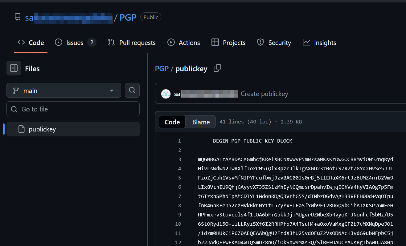 Une clé GPG déposée sur Github