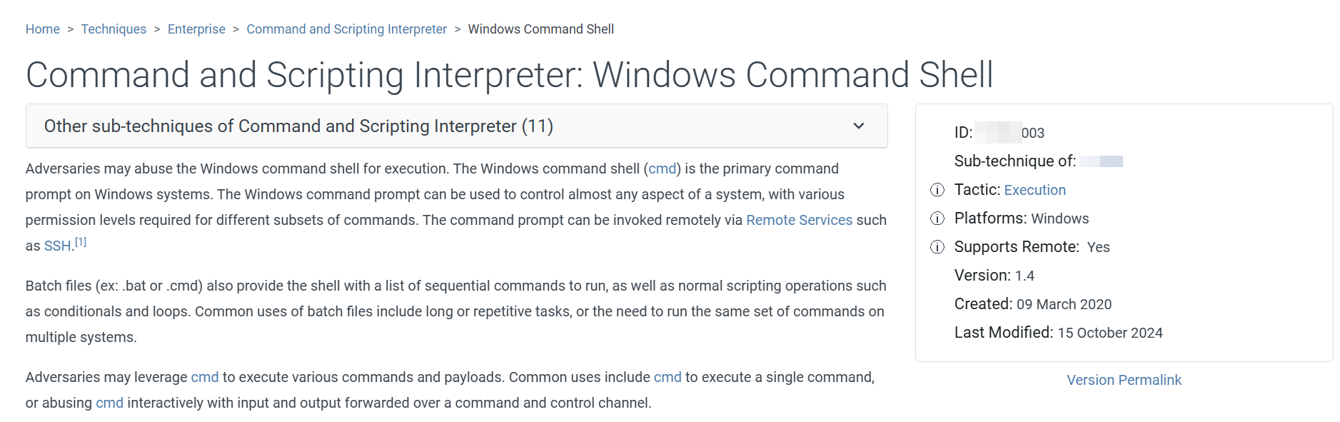 Sous-technique applicable à Windows Command Shell