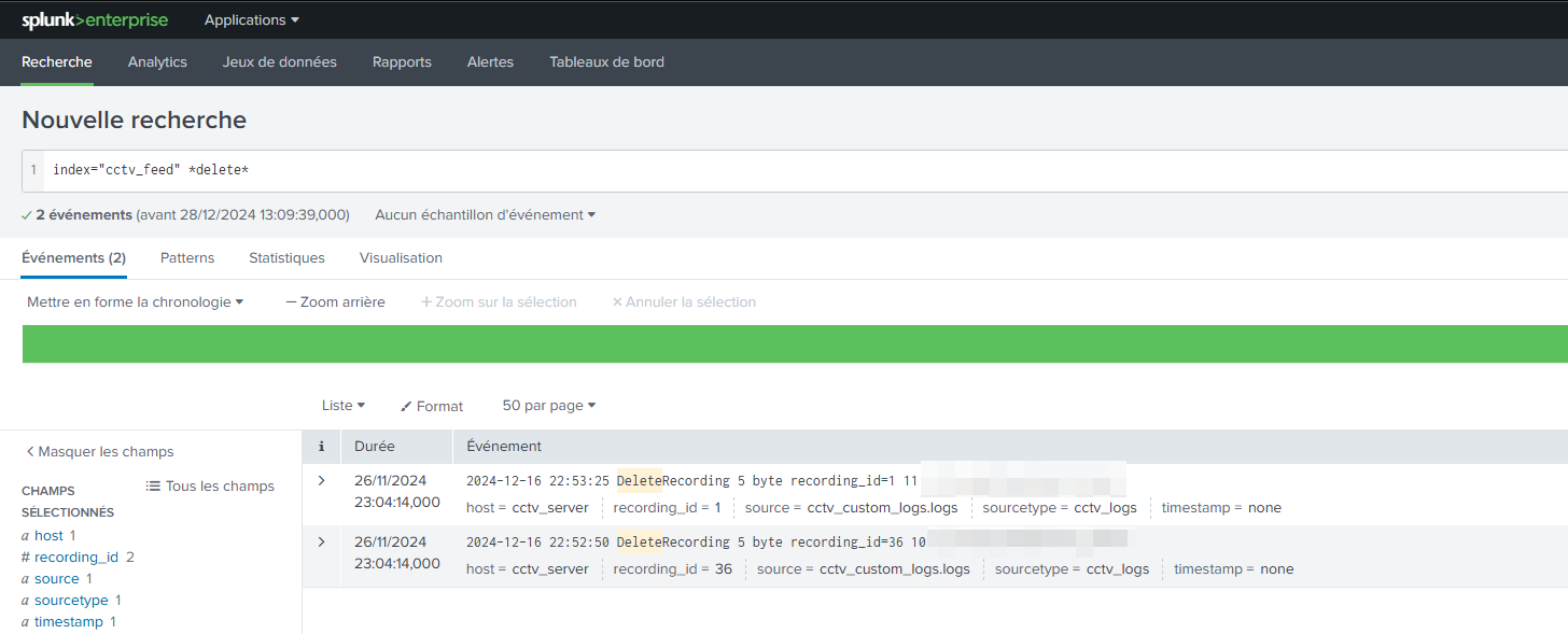 Logs de la suppression d'enregistrements