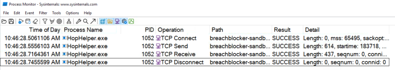 Résultat de la capture par Procmon