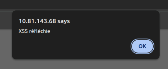 Cross-Site Scripting Réfléchi réussi